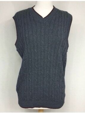 NWT New Liberty Sweaters Women Gray Oversize Cable Knit Sleeveless Preppy Size S